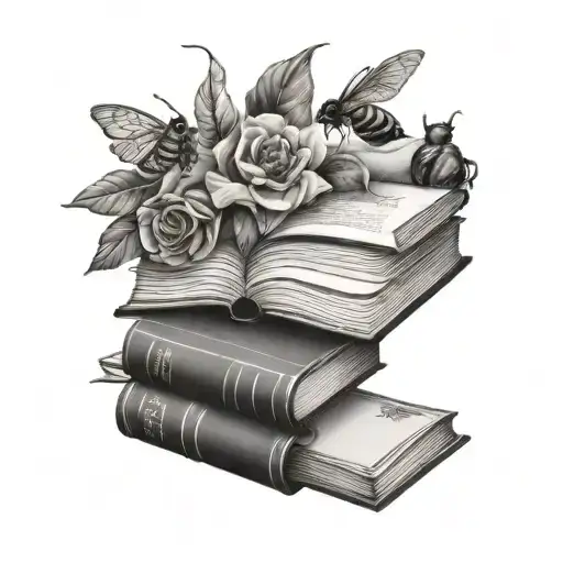 Floral Shoulder Cap With Books And Bees Flying