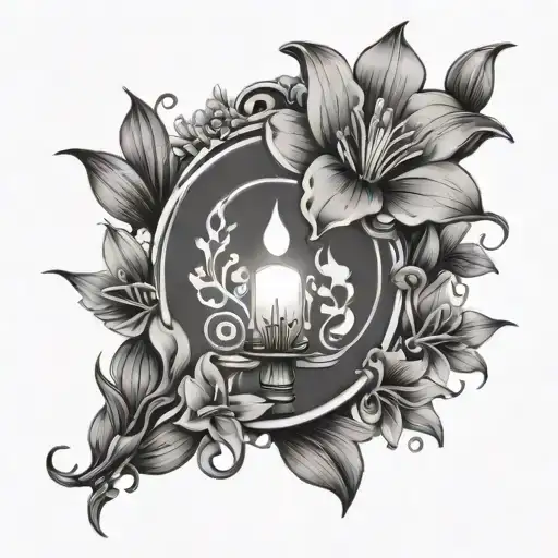 Floral Spine Tattoo With Small Lily Flowers And Small Lanterns With A Sun