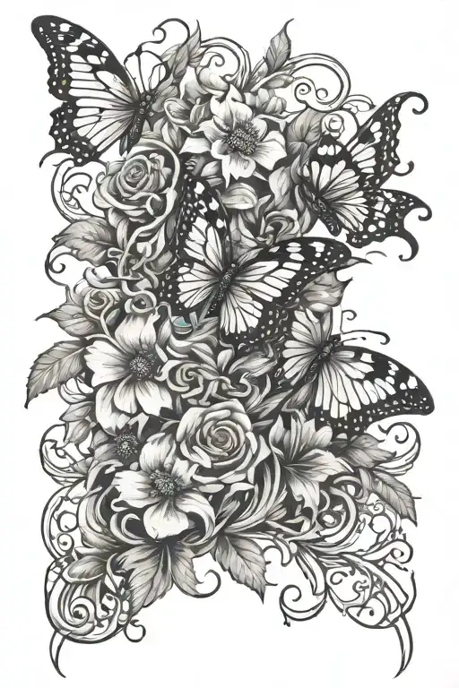 Dagger Overgrown Flower Vines And Butterflies Flying Around