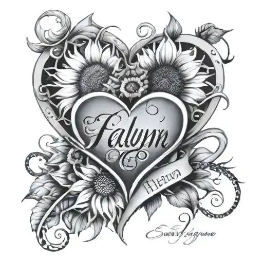 Sunflower Heart Intertwined With Falynn Name Written