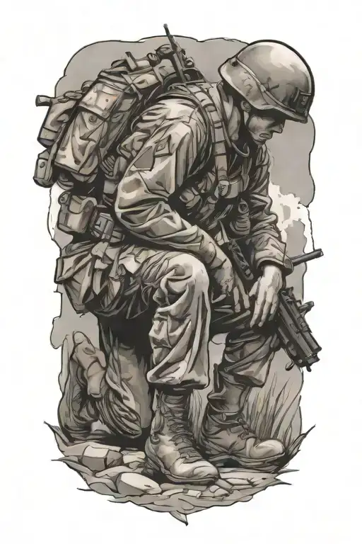 1 Soldier Kneeling Over Wounded Comrade
