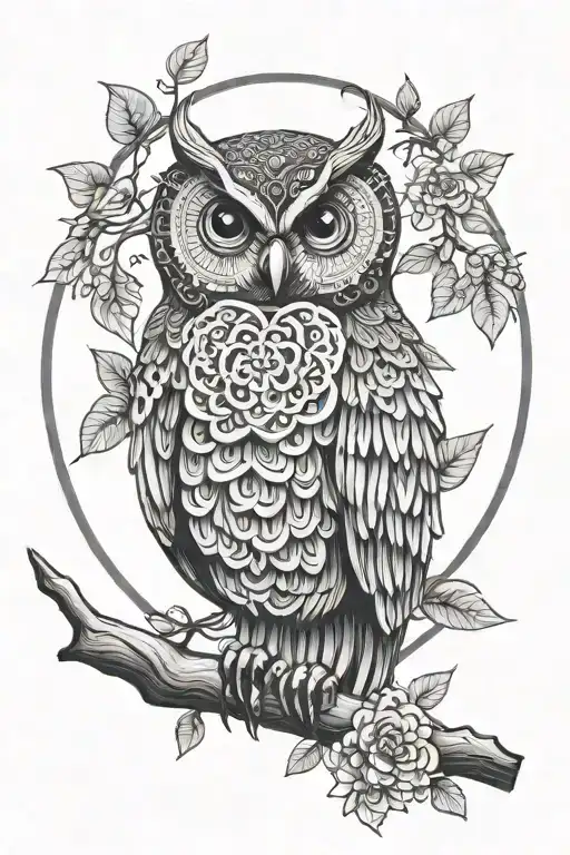 Mandala Owl On Branch