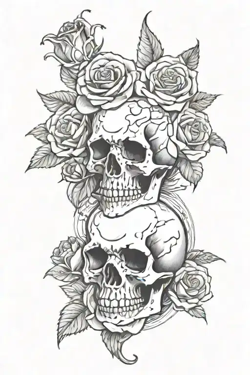 A Skull With A Rose Above And Belove It With A Dragons Head Below The Roses And Skull