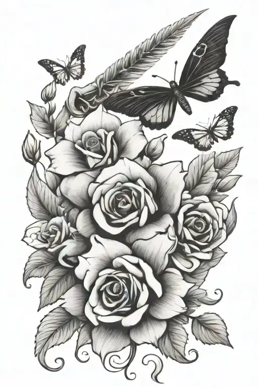 Dagger With Flowers And Butterflies Flying