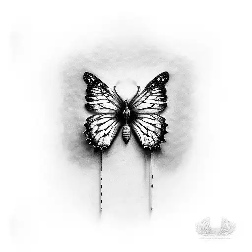 A Small Object Transformed Into A Black And Grey Butterfly