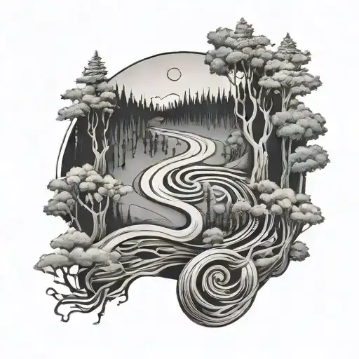 A Tattoo Of A Road Winding Through A Music-themed Forest