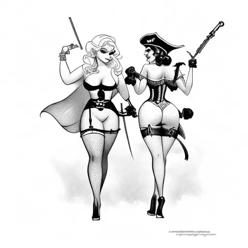 A Sexy Captain Pinup Girl And A Sexy Pirate Pinup Girl