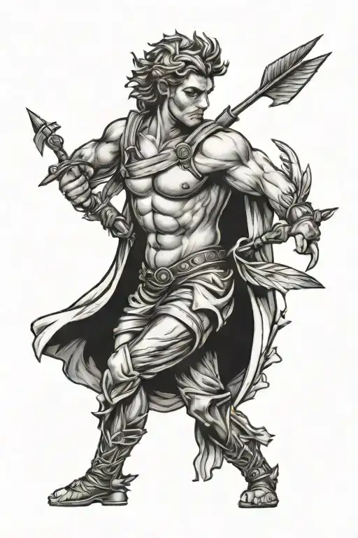Apollo's Upper Body Tattoo With Sun And Bag Of Arrows