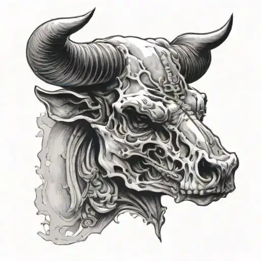Full Moon Behind The Skull Of A Bull