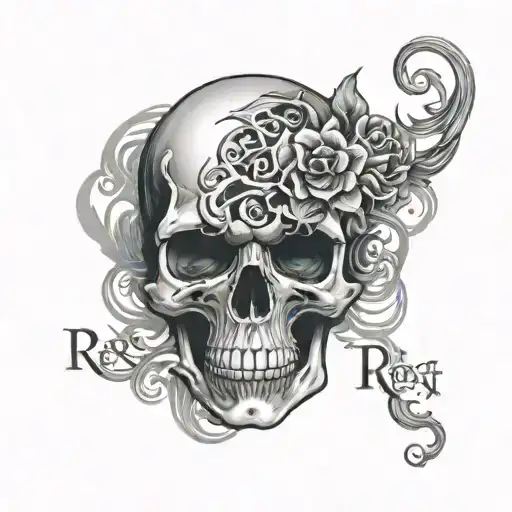 An Intricate Skull Design With Smoke Tendrils Forming The Shape Of The Words 'Rest In Peace Manuel'