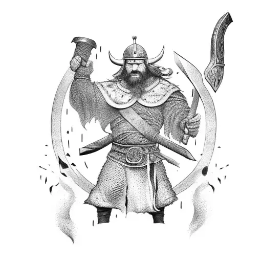 Viking With A Big Knife And Fire