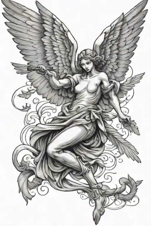 Angel With Wings And Doves Flying