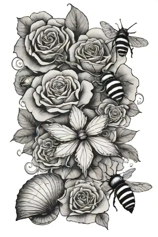 Sea Shells A Rose And Bee