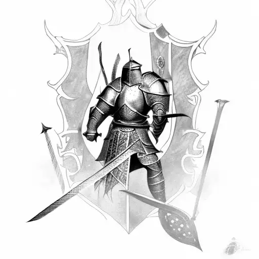 A Back Tattoo Of Medieval Knight Fighting A Draon Take Insparation From Skyrim