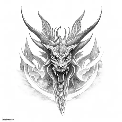 A Black And Grey Tattoo Of A Mythical Creature From Mythology