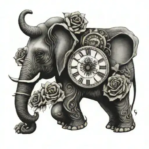 Elephant With Clock And Rose Wrapped