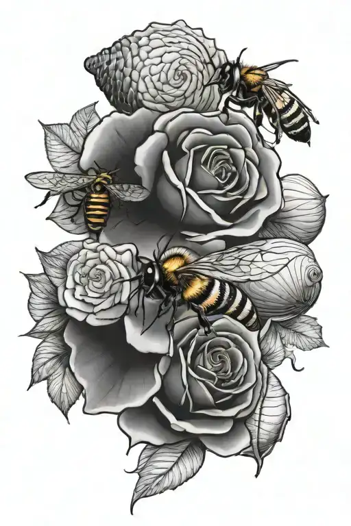 A Rose A Bee And Sea Shells