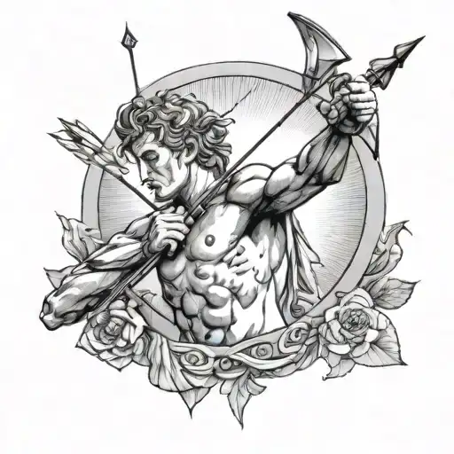 Apollo Upper Body In Front Of Sun With Bow And Arrow