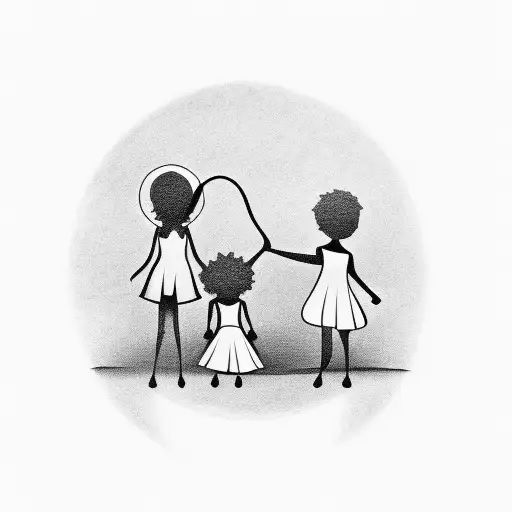 A Silhouette Of A Mother Holding Hands With Her Daughter And Son