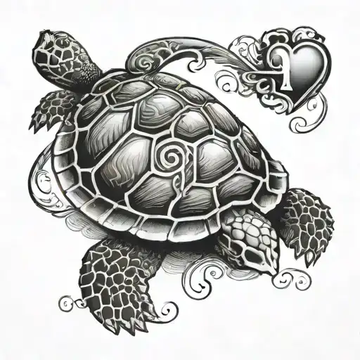 Turtle With Small Heart In The Middle With Initial A And L