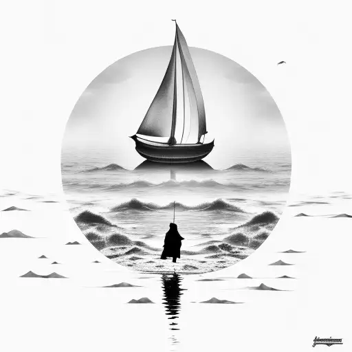 Person Walking On Water With Boat