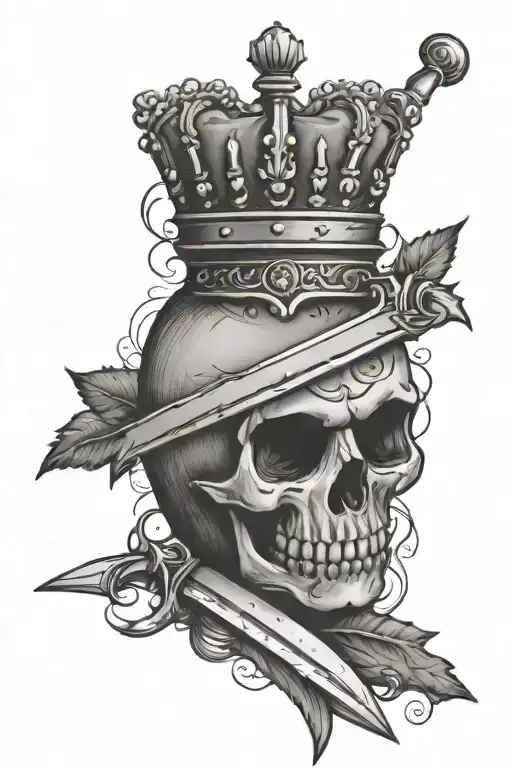 Dagger Behind An Apple With Crown On The Bottom Middle