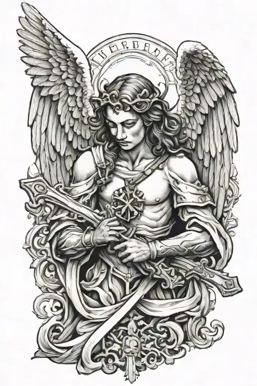 Angel That's Been In A Battle Holding A Cross