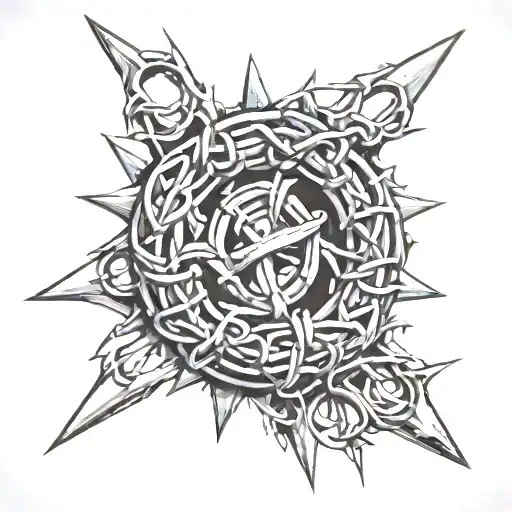 Crown Of Thorns Around Three Rail Road Spikes