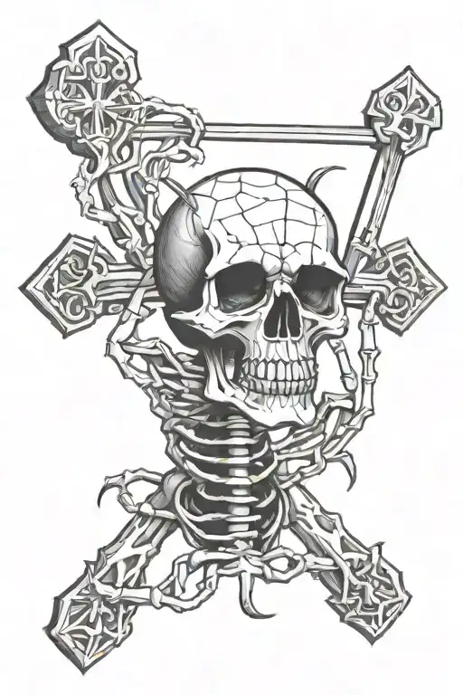 Skeleton Hand With Spider Holding A Cross