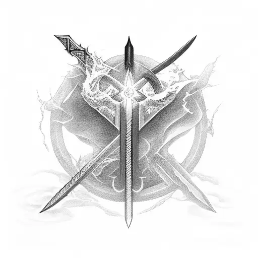 Ethereal Sword Emerging From A Pool Of Darkness