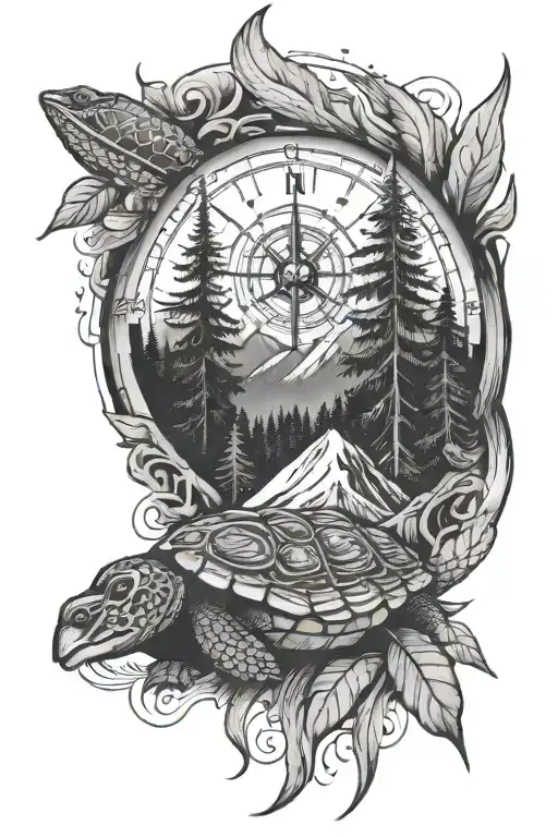 Nature Mountain Trees River Turtle Compass Campfire Sleeve