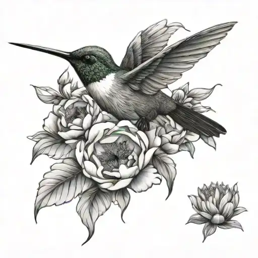Hummingbird And Peonies