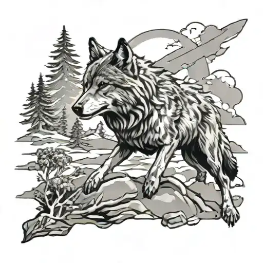 Realistic Wolf Silhouette With A Battlefield Scene Inside