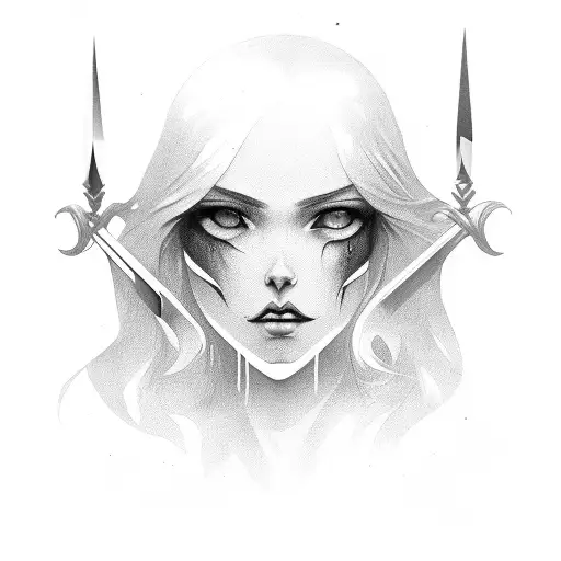 Girl Dissapointed With Dagger On Dark Style