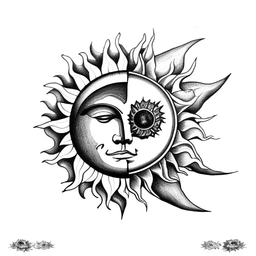 Sun And Moon With Roses And Sunflowers