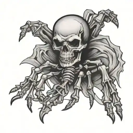 Skeleton Hand With Spider Crawling And Cross Intertwined