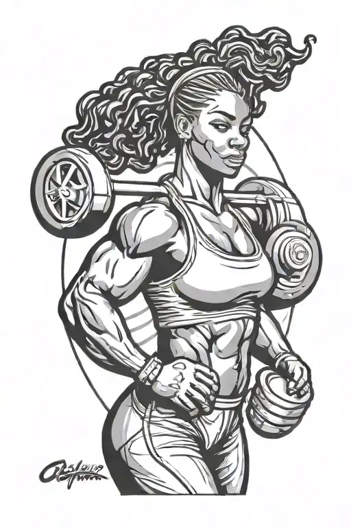 Strong Black Woman Olympic Weightlifter Outline