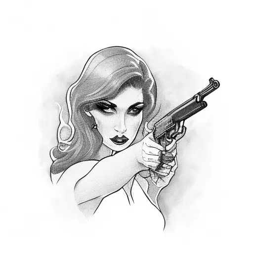 Elegant Woman Holding A Gun Filled With Money