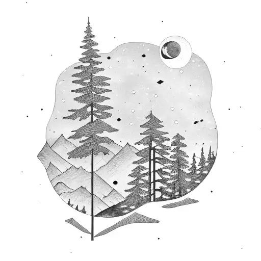 Night Arm Band For Mountain With Pine Forest And Saggitarius Constellation