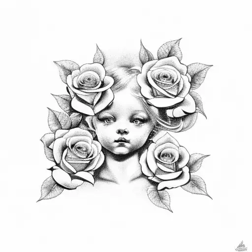Cherub And Roses