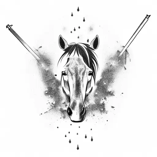 A Black-grey Tattoo Of A Shooting Target With A Silhouette Of A Horse And Rider