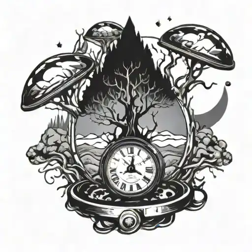 Trash Polka Hand Tattoo Tree Roots Around An Alien Sand Timer