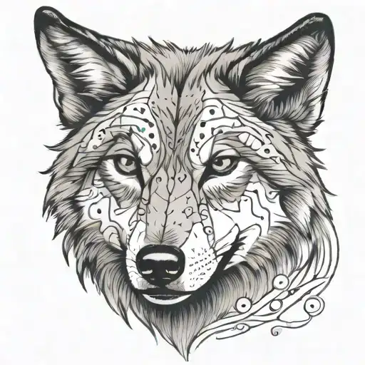 Wolf Outline With 4 Dots To Represent Family