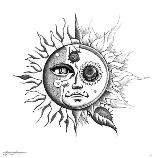 Sun And Moon With Roses And Sunflowers