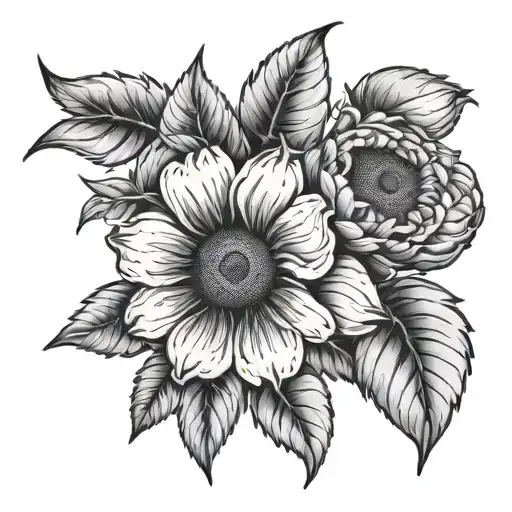 Cherokee Rose With Sunflowers And Leaves