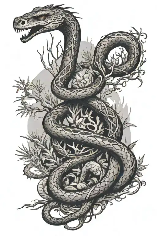 Half Forest And Desert With Snake Intertwined