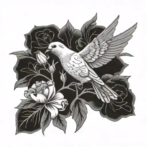 Mourning Dove With Carnation Flower And Cross