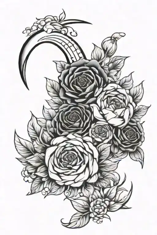 Moon In A Card With Flowers