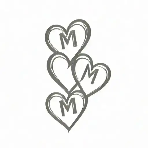 3 Hearts One Above The Other With Initial M M E