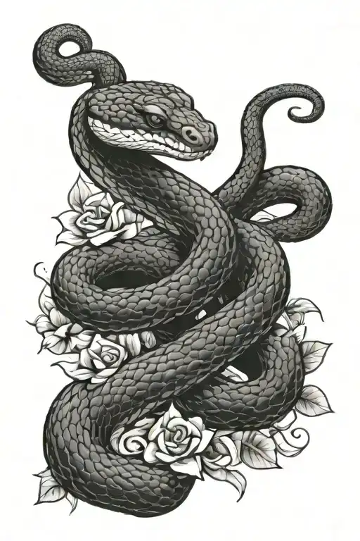 Snake Coiled With Flowers